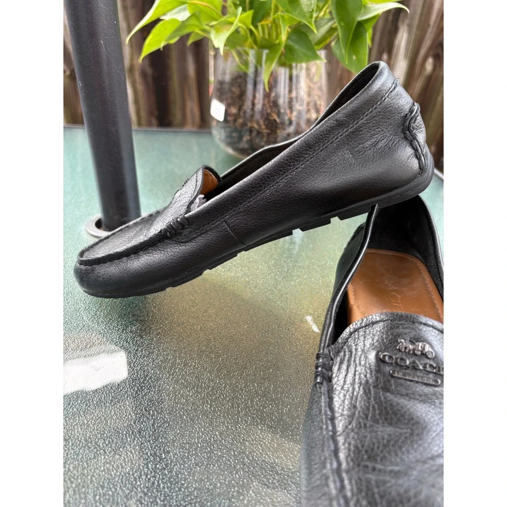 Coach Mary Lock Up Black‎ Pebbled Leather Loafers Driving Mocs A00925 Womens 7.5